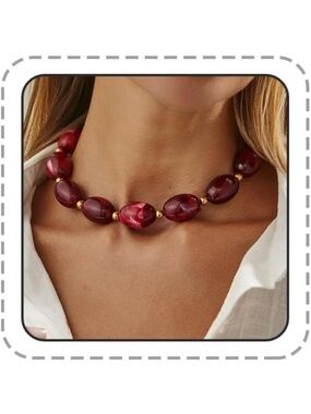 Red Bead Statement Necklace - Elegant Women's Jewelry